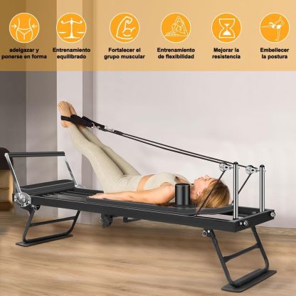 Cama de Entrenamiento de Pilates, Cama de Pilates For Gimnasio en Casa, Máquina Plegable de Pilates Reformer, Cama de Ejercicios Multifuncional con Pilates Reformer