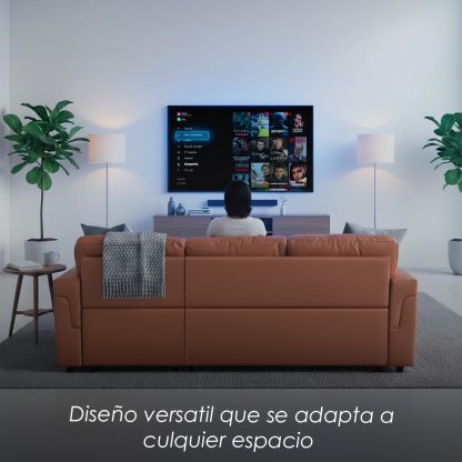 Ilios Innova | Sofá Cama Kairo de Cuero Sintético, Chaise Longue/Cama Extraíble, 3 Plazas, Estructura de Madera, Funcional y Moderno.