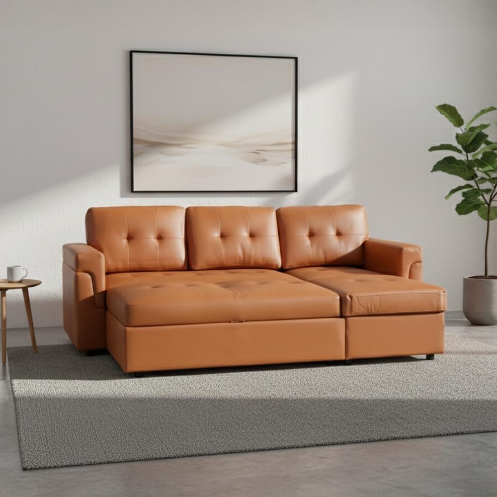 Ilios Innova | Sofá Cama Kairo de Cuero Sintético, Chaise Longue/Cama Extraíble, 3 Plazas, Estructura de Madera, Funcional y Moderno.