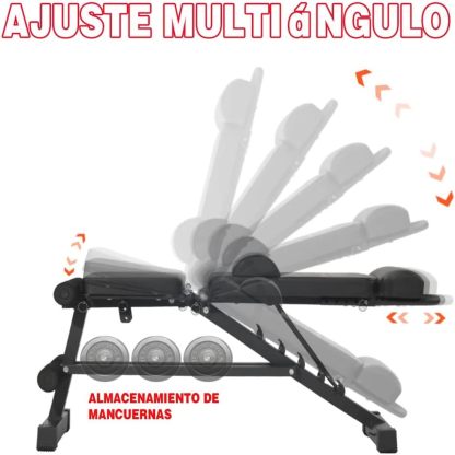 Banco de Ejercicios Ajustable, 13 en 1, 6 Posiciones, Capacidad 200kg, Multifuncional, Negro, 107x31x125cm