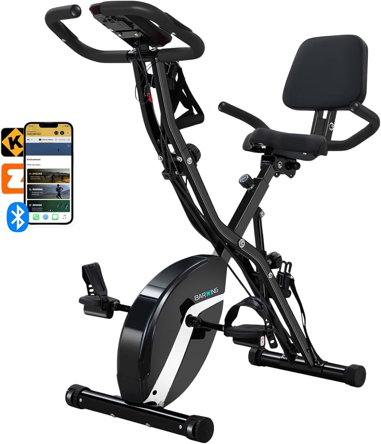 BARWING Home Fitness bicicleta de fitness fija 5 en 1 bicicleta interior plegable para ancianos capacidad 350lb, resistencia magnética de grado 16, respaldo del asiento ajustable