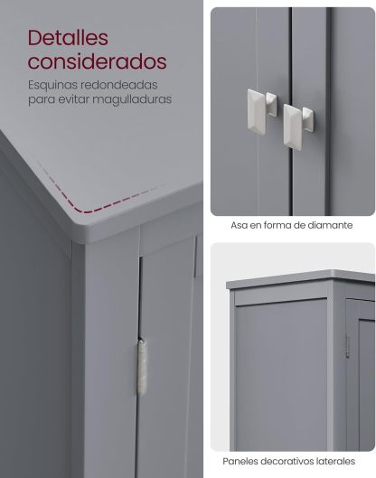 VASAGLE Mueble de Baño, Armario de Baño, Armario de Cocina, con 2 Puertas y 2 Cajones, Estantes Ajustables, 30 x 60 x 110 cm, Gris Paloma MBBC551G02