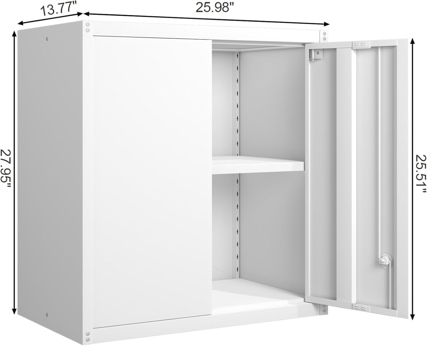 GREATMEET - clóset de almacenamiento de pared de metal con cerradura,armarios de almacenamiento de metal blanco con 1 estante ajustable y 2 puertas,gabinete de acero,desmontar H27.95 White