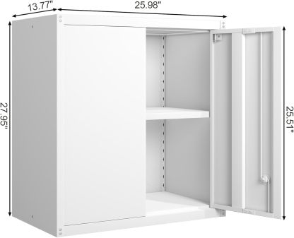 GREATMEET - clóset de almacenamiento de pared de metal con cerradura,armarios de almacenamiento de metal blanco con 1 estante ajustable y 2 puertas,gabinete de acero,desmontar H27.95 White