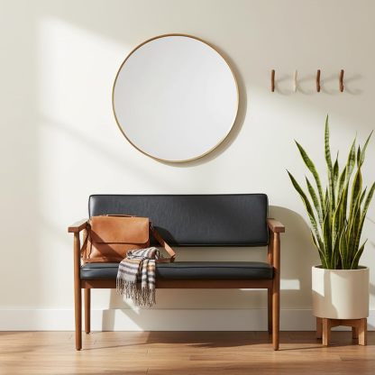 FurnitureR Juego 2 Sillas Comedor Modernas Mediados Siglo, Sillones Retro Madera y Piel Sintética, Sillón Lounge, Cómodas Sillas Lectura para Espacios Pequeños Negro
