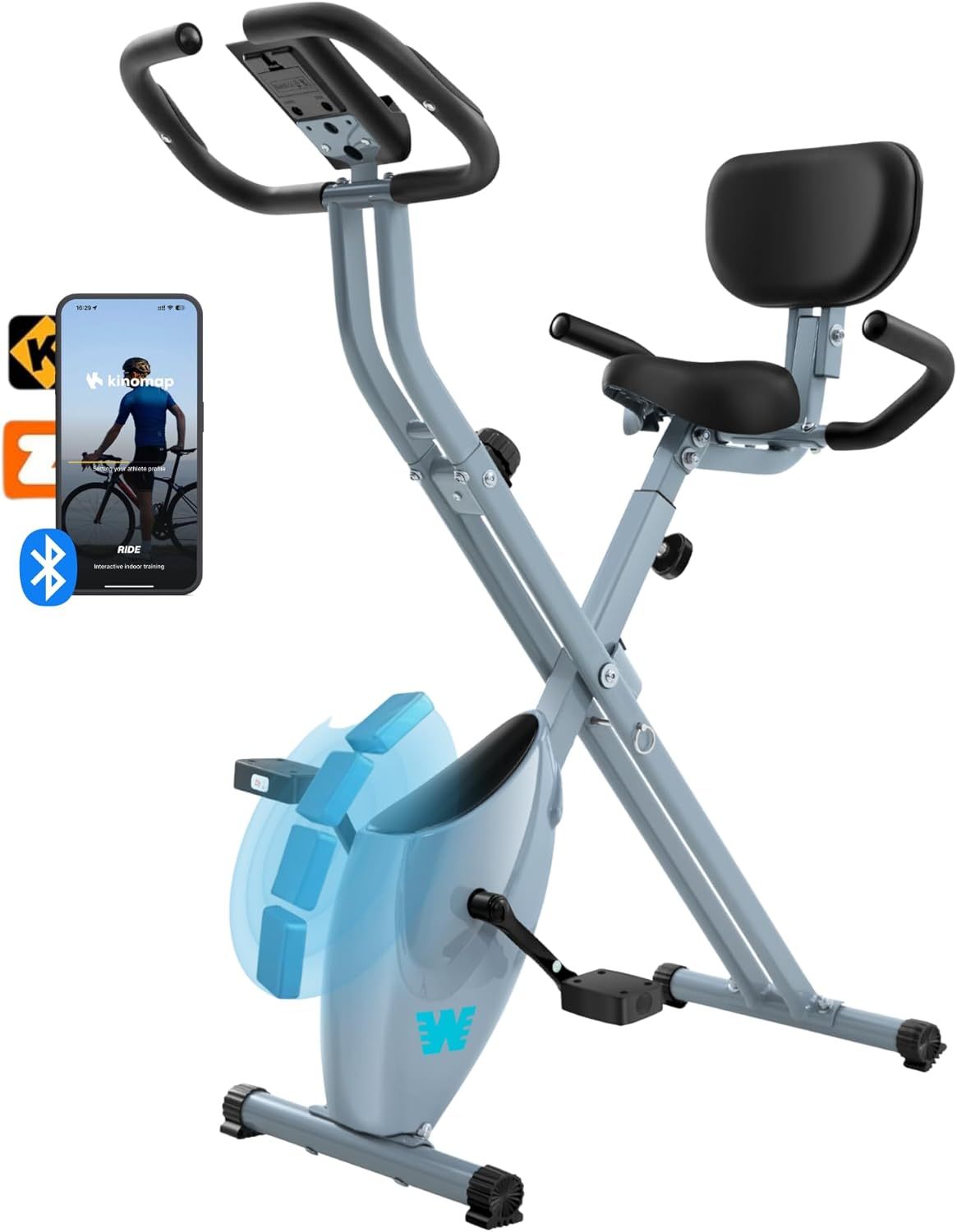 BARWING Home Fitness bicicleta de fitness fija 5 en 1 bicicleta interior plegable para ancianos capacidad 350lb, resistencia magnética de grado 16, respaldo del asiento ajustable