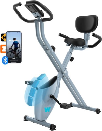 BARWING Home Fitness bicicleta de fitness fija 5 en 1 bicicleta interior plegable para ancianos capacidad 350lb, resistencia magnética de grado 16, respaldo del asiento ajustable