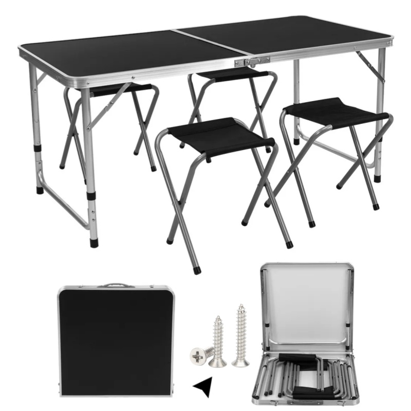 Mesa Plegable Tipo Portafolio 1.20 M Con 4 Sillas Portátiles-clavo