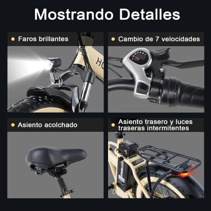 HONEYWHALE F6 Bicicleta Eléctrica Plegable para Adultos, Bicicleta de montaña de 7 velocidades, Máxima del Motor 790W, Velocidad Máxima 40KM/H, Batería Extraíble (48V, 10.4AH), Autonomía 45KM