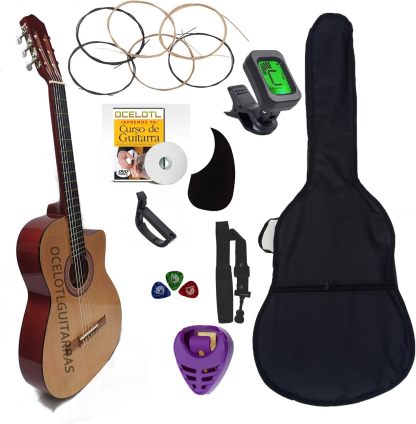 Guitarra Acústica Curva Ocelotl® Paquete Vital De Accesorios (Negro)