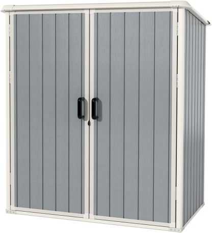 Aoxun - Cobertizo de almacenamiento para exteriores de 5 x 3 pies, cobertizo de resina con piso y puerta con cerradura, cobertizos de plástico para bote de basura, herramienta, accesorios, césped