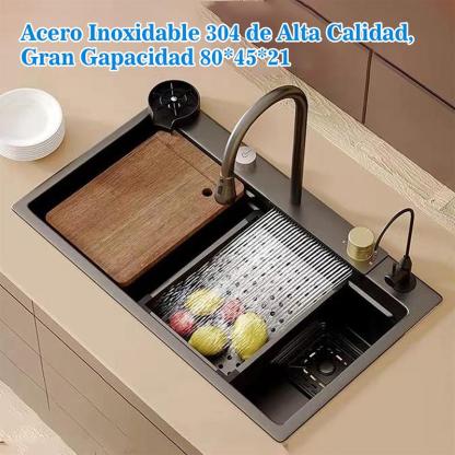 Tarja Fregadero De Cocina Acero Inoxidable 304 80x45cm con Grifo Extraíble 360° y Accesorios Prácticos para Lavado y Escurrido de Alimentos