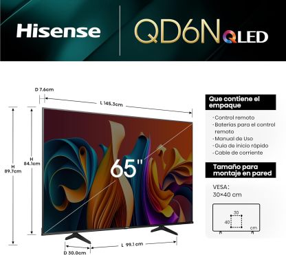 Hisense Pantalla QLED de 43" 43QD6N Google TV Works with Alexa 2024