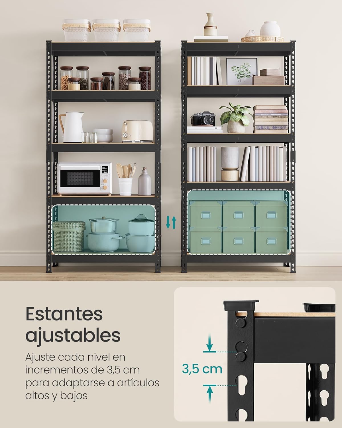 SONGMICS Estantería de Almacenamiento de 5 Niveles, Montaje sin Tornillos, Estantes Ajustables, 45 x 90 x 180 cm, Marrón Rústico y Negro MGLR450BZ02.