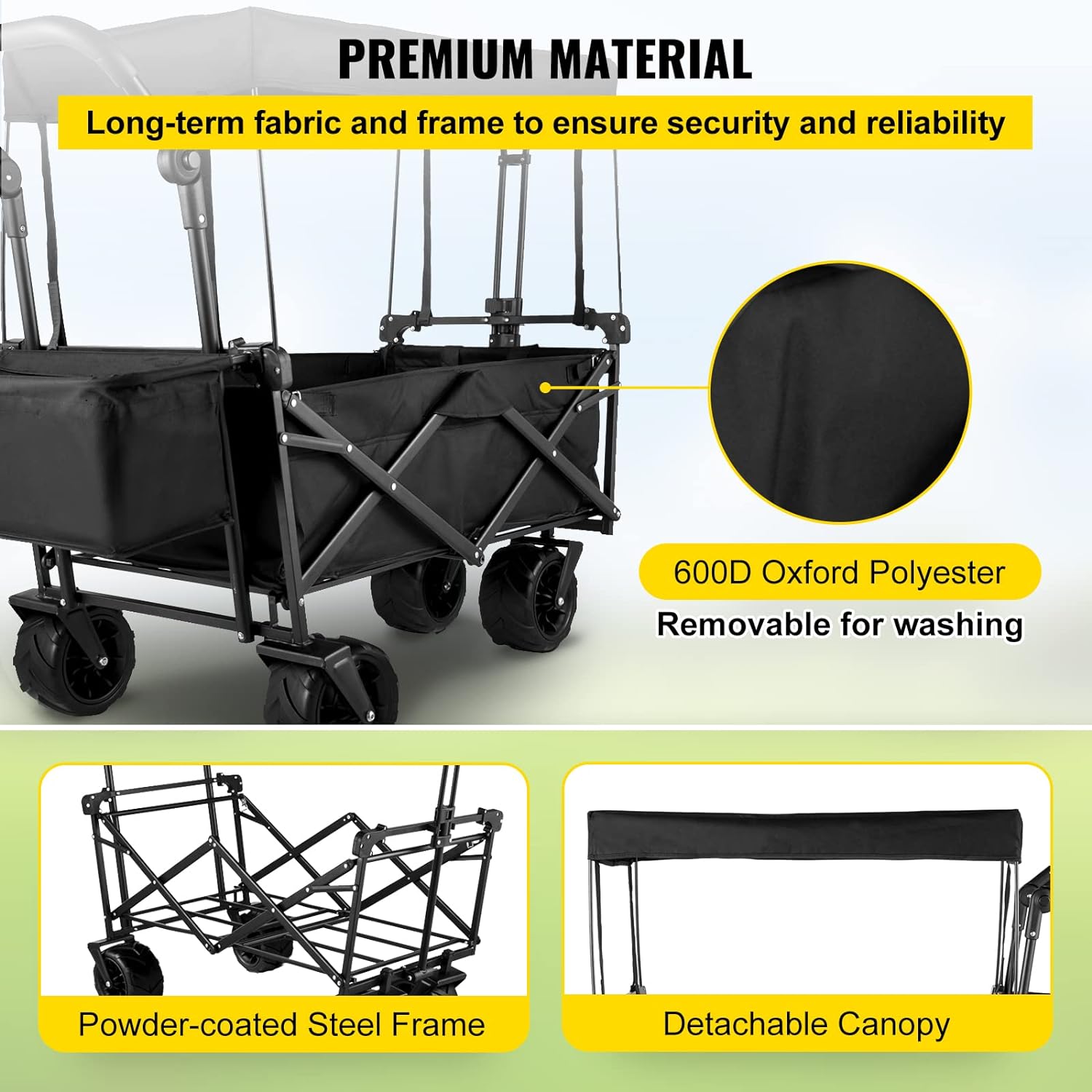 Happbuy - Carrito de jardín Plegable Extragrande con toldo extraíble