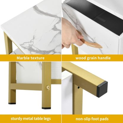 DWVO - Mesa de manicura para uñas, computadora de manicura con Textura marmolada con 3 cajones, estación de Mesa de uñas Resistente a la acetona para salón de Belleza, SPA (Blanco)