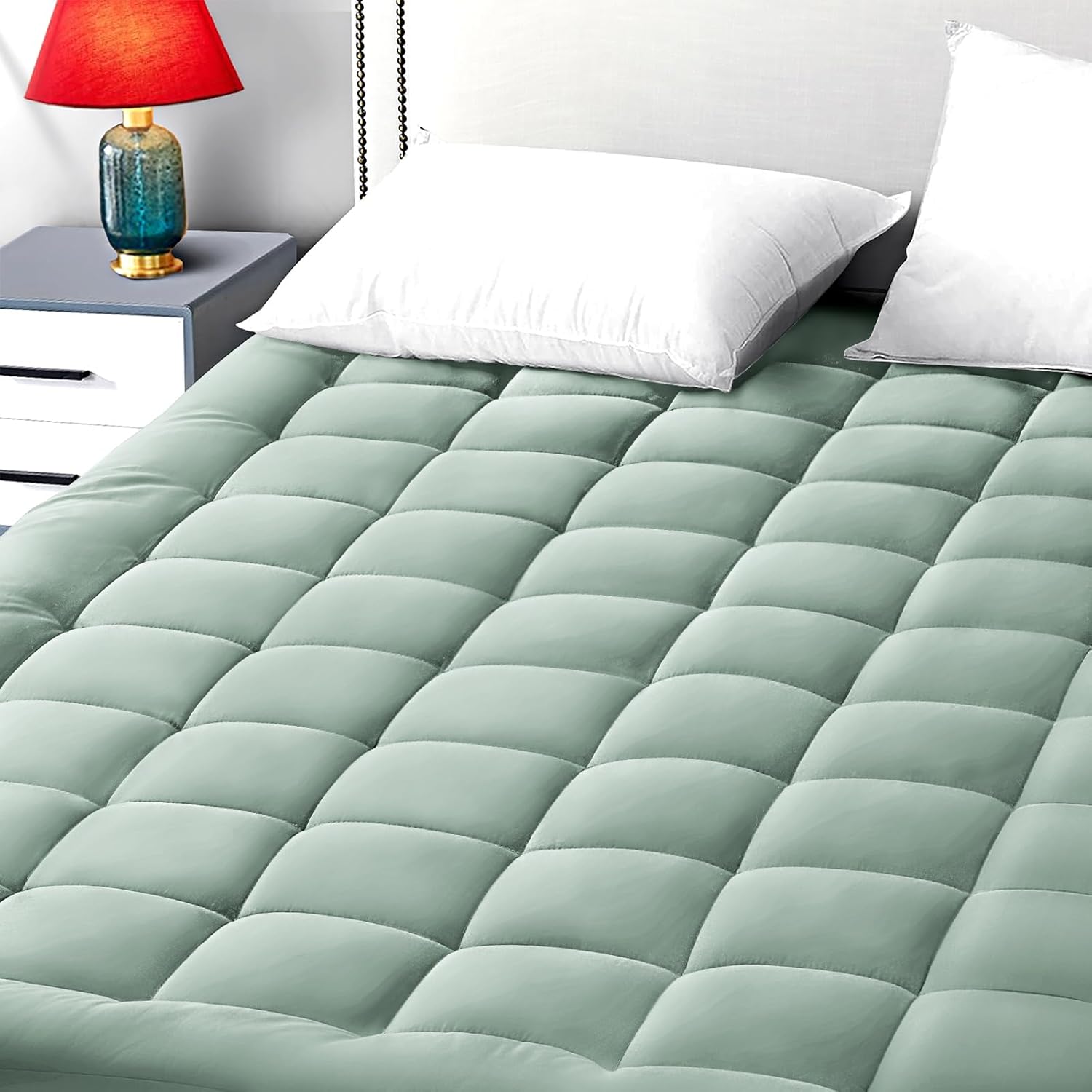 Easeland - Funda para colchón de algodón de 20.3 a 53.3 cm de profundidad, con bolsillo en la parte superior, Blanco, Queen