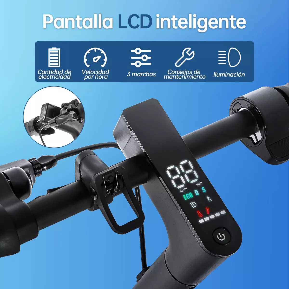 Scooter Eléctrico Patín Plegable Para Adultos S2-V2 Honey Whale Patin Electrico Con Motor Sin Escobillas Potencia Máxima 500w, Velocidad Máxima De 30km/h Con Luz Led En 4 Colores-Guantes