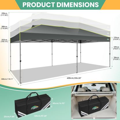 COBIZI - Tienda de campaña desplegable de 10 x 20 Pulgadas, Tienda de campaña instantánea Comercial para Bodas, Fiestas con 3 Altura Ajustable, toldo Ez Up para Exteriores, Impermeable, UPF50+ con