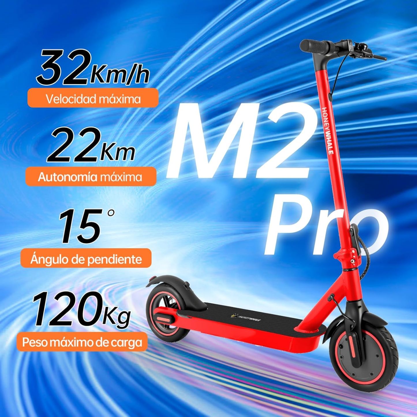 HONEYWHALE M2 Pro Scooter Eléctrico Plegable para Adultos, Motor de 500 W de Potencia Máxima, 22km con una Carga Completa, Velocidad Máxima 32km/h, Patin Eléctrico con App Control Bluetooth