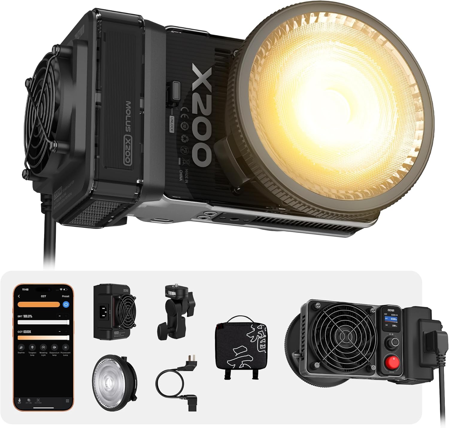 ZHIYUN MOLUS X100 RGB PRO 100W Video Light [Official] V2 Upgraded Version Professional Photography Lighting Portable Continuous Output Lighting 2500K~10000K CRI≥95 TLCI ≥97 Only 384g