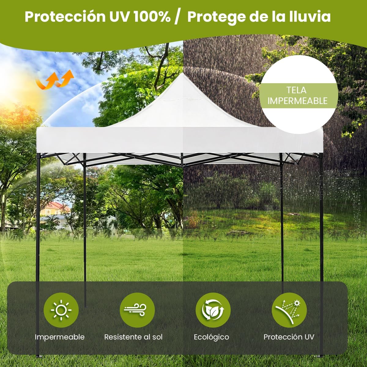 Carpa Plegable 3 x 3 m, Toldo de jardÃ­n Impermeable, Carpas para Exteriores Pergola,Cenadores para Jardin Fiesta Camping Playa