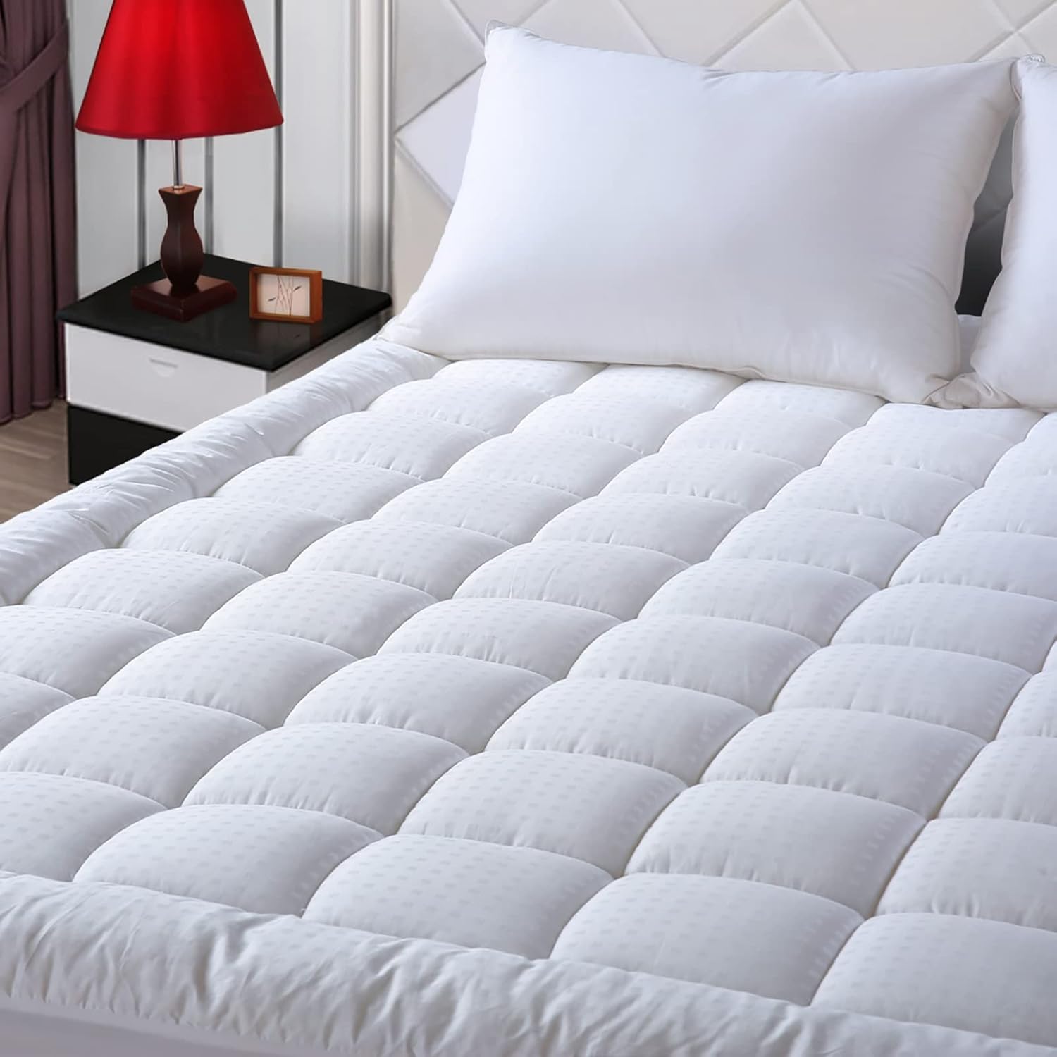 Easeland - Funda para colchón de algodón de 20.3 a 53.3 cm de profundidad, con bolsillo en la parte superior, Blanco, Queen