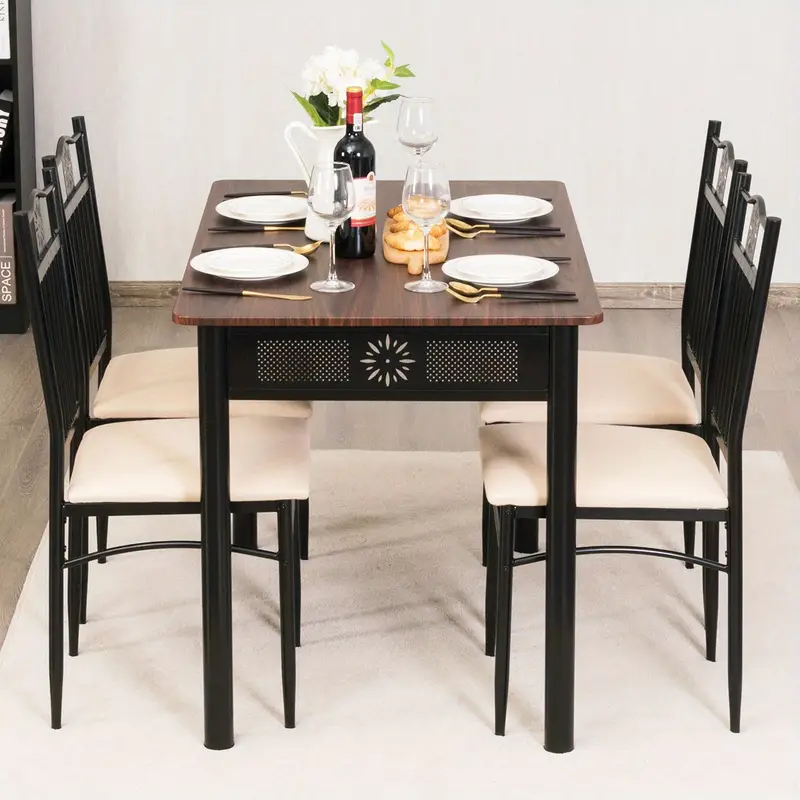 Conjunto de comedor Lifezeal de 5 piezas, mesa de metal y 4 sillas, muebles de cocina y desayuno.