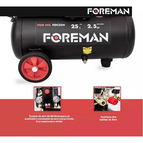 Compresor De Aire Eléctrico Portátil 25L 2.5hp Foreman FO25L
