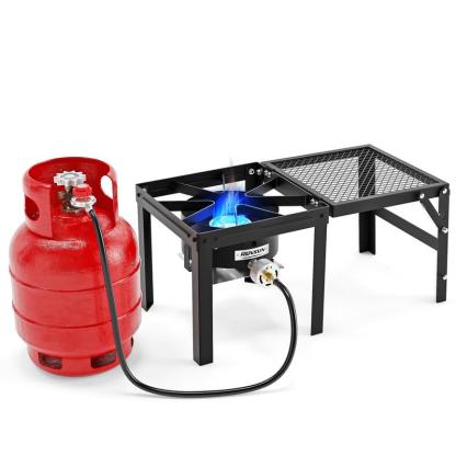 Quemador de propano de alta presión ROVSUN de 100 000 BTU con estante lateral plegable, estufa de gas individual con regulador para cocinar al aire libre, acampar, barbacoas, freír pavo, hervir mariscos y elaborar cerveza casera.