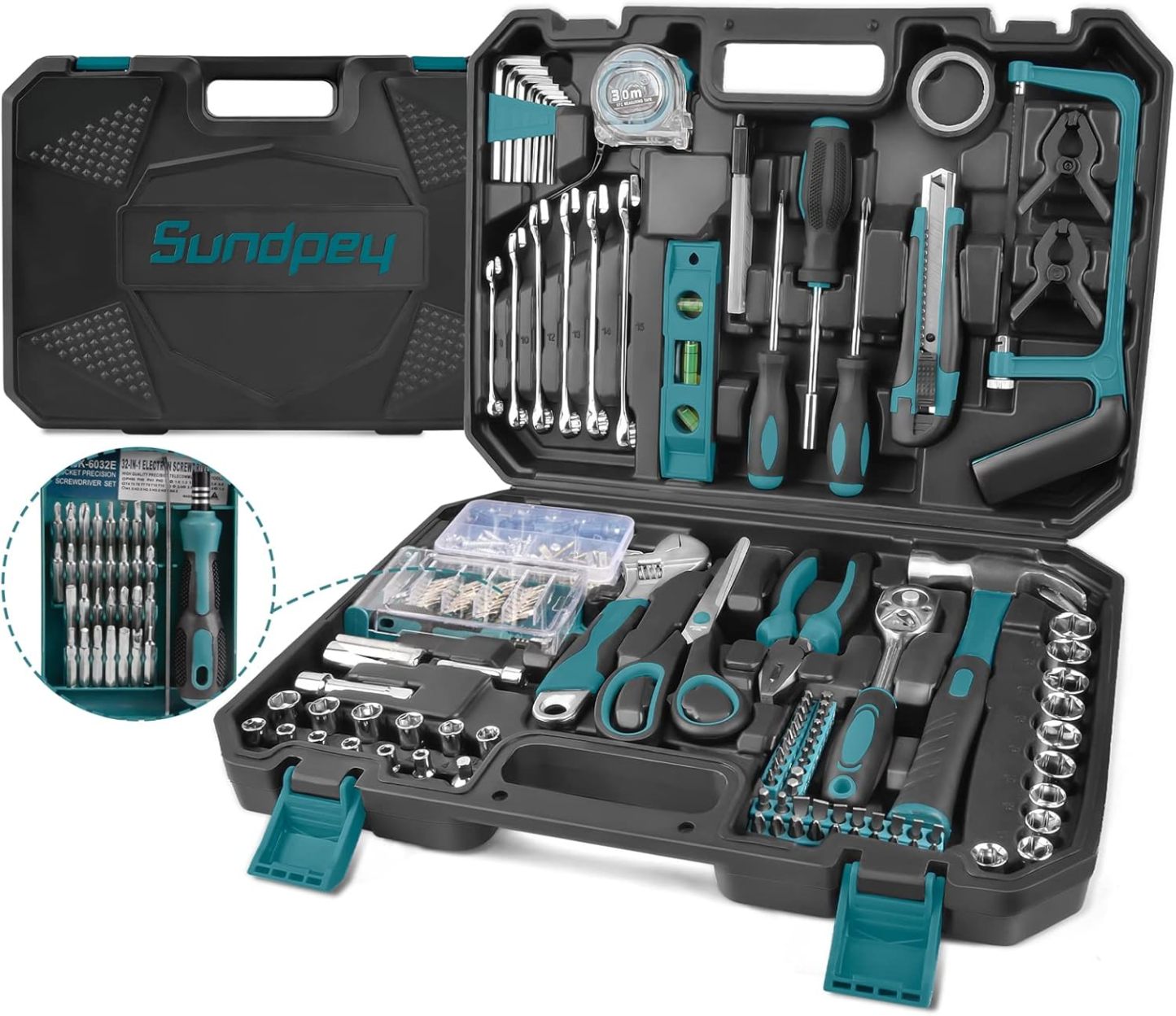 Sundpey - Caja de herramientas llena, 379 piezas, conjunto de herramientas generales para el hogar/reparación de coche, caja de almacenamiento con cajón, conjunto de herramientas generales para el