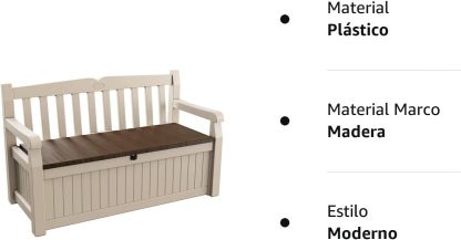 Keter Banco de jardín Eden, Caja de Almacenamiento de Jardin, Cerradura, Polipropileno, Blanco y Marrón