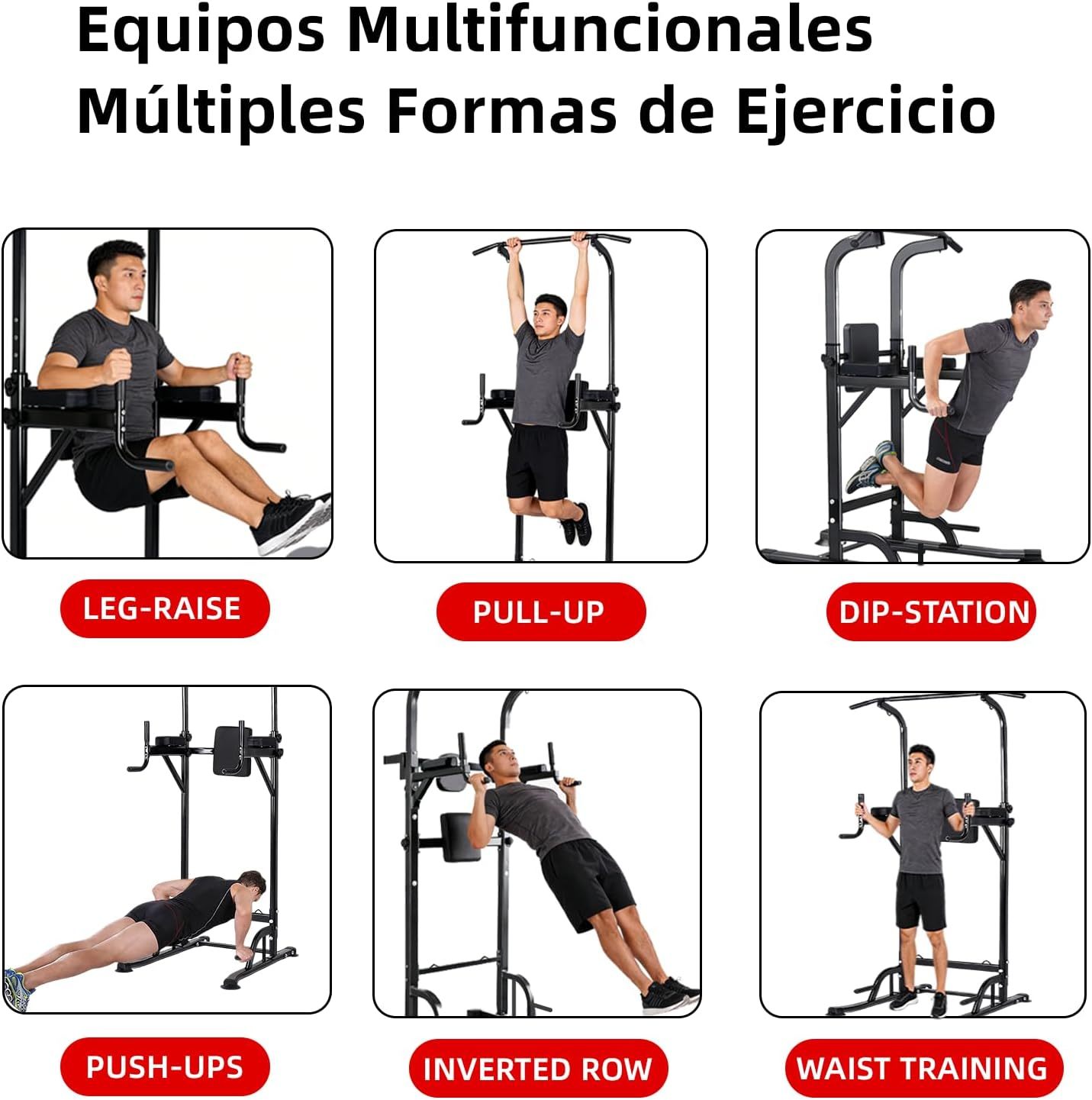 GOHOMKIC Barra para Dominadas, Gimnasio en Casa Estación de Dominadas Multifuncional, Barra de Dominadas de Altura Ajustable con Protector de Espalda y Almohadillas para los Codos