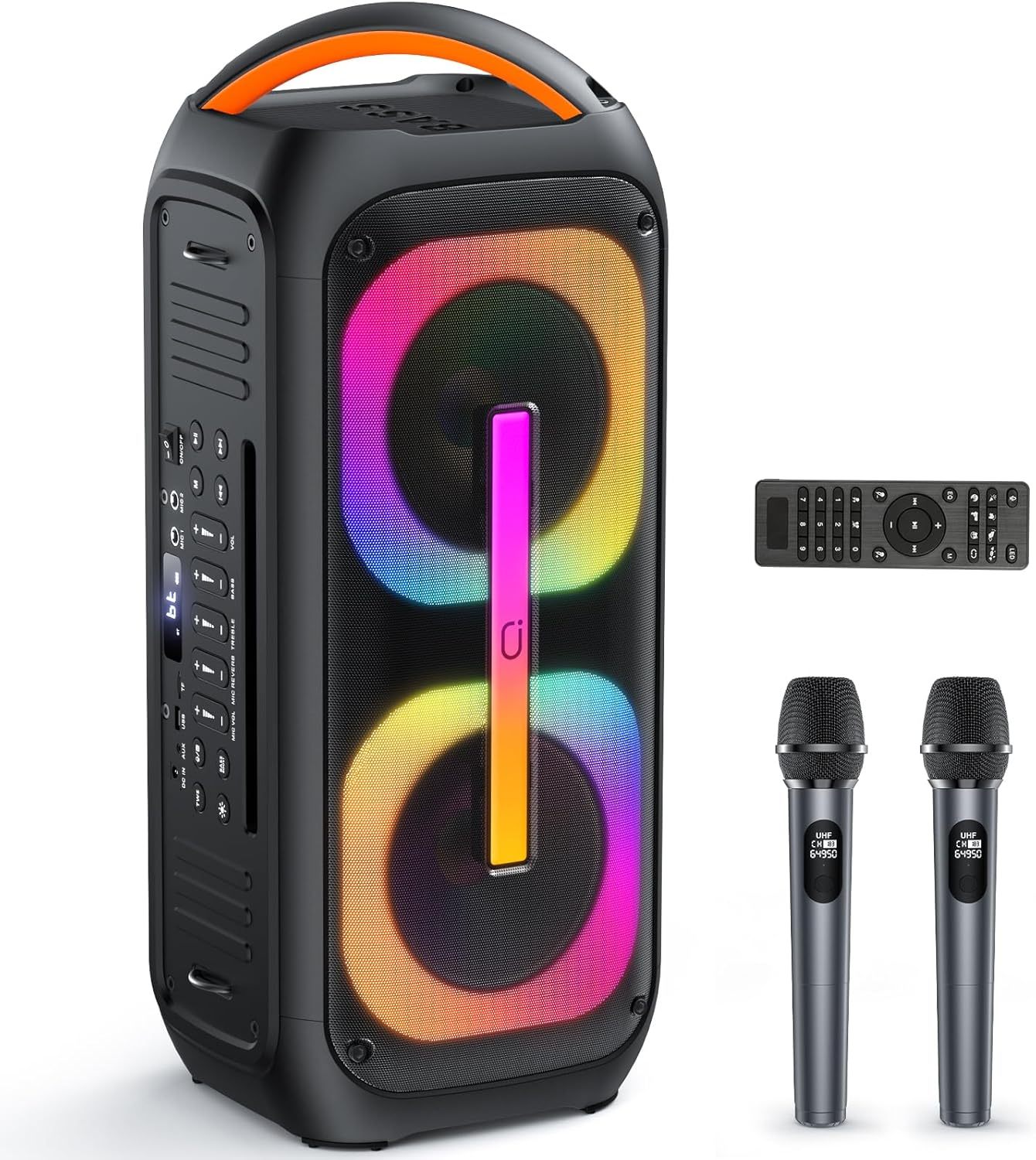 JYX M��quina de Karaoke con 2 Micr��fonos Inal��mbricos, Bocina Bluetooth Grande de 60W con Subwoofer Doble de 6.5", Luces de Disco, Sonido TWS y Bajos Profundos, Regalo Ideal para Todas Las Edades