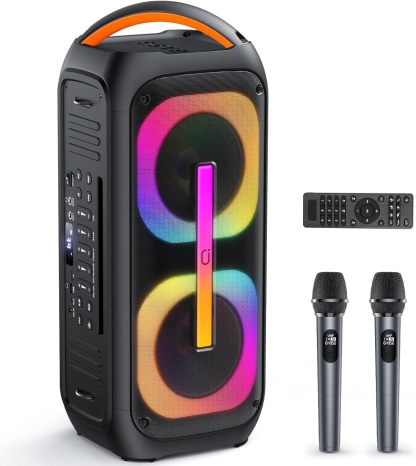 JYX Máquina de Karaoke con 2 Micrófonos Inalámbricos, Bocina Bluetooth Grande de 60W con Subwoofer Doble de 6.5", Luces de Disco, Sonido TWS y Bajos Profundos, Regalo Ideal para Todas Las Edades
