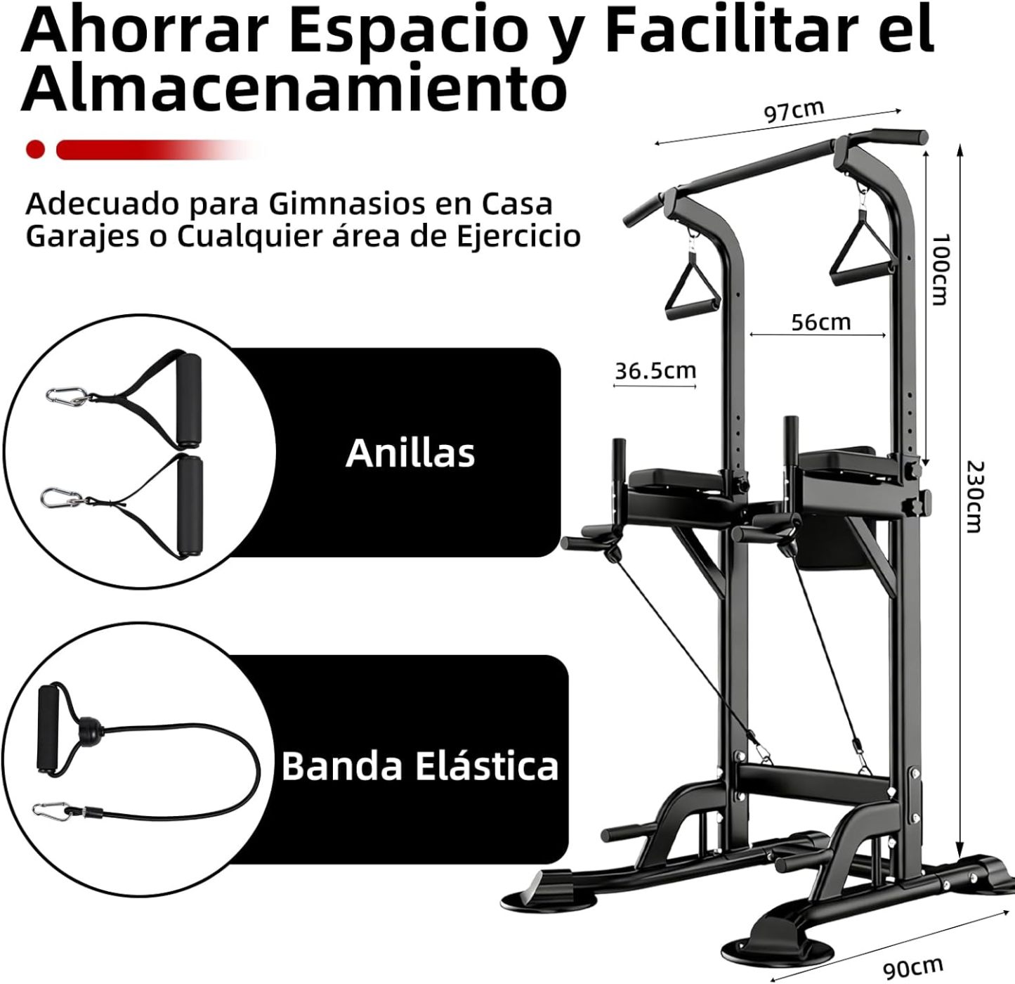 GOHOMKIC Barra para Dominadas, Gimnasio en Casa Estación de Dominadas Multifuncional, Barra de Dominadas de Altura Ajustable con Protector de Espalda y Almohadillas para los Codos