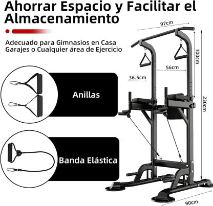 GOHOMKIC Barra para Dominadas, Gimnasio en Casa Estación de Dominadas Multifuncional, Barra de Dominadas de Altura Ajustable con Protector de Espalda y Almohadillas para los Codos