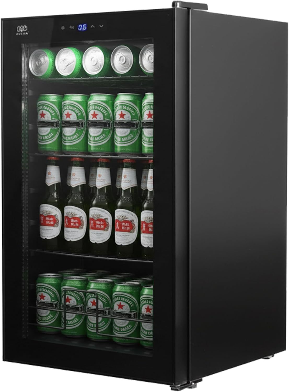 AVERA Refrigerador enfriador de bebidas 75 latas, Puerta de vidrio, Estantes removibles, Luz interior, Panel táctil, Ajuste de temperatura 3°C a 18 °C. Frigobar capacidad 63L | EBC75