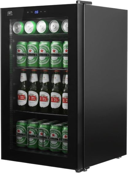 AVERA Refrigerador enfriador de bebidas 75 latas, Puerta de vidrio, Estantes removibles, Luz interior, Panel táctil, Ajuste de temperatura 3°C a 18 °C. Frigobar capacidad 63L | EBC75