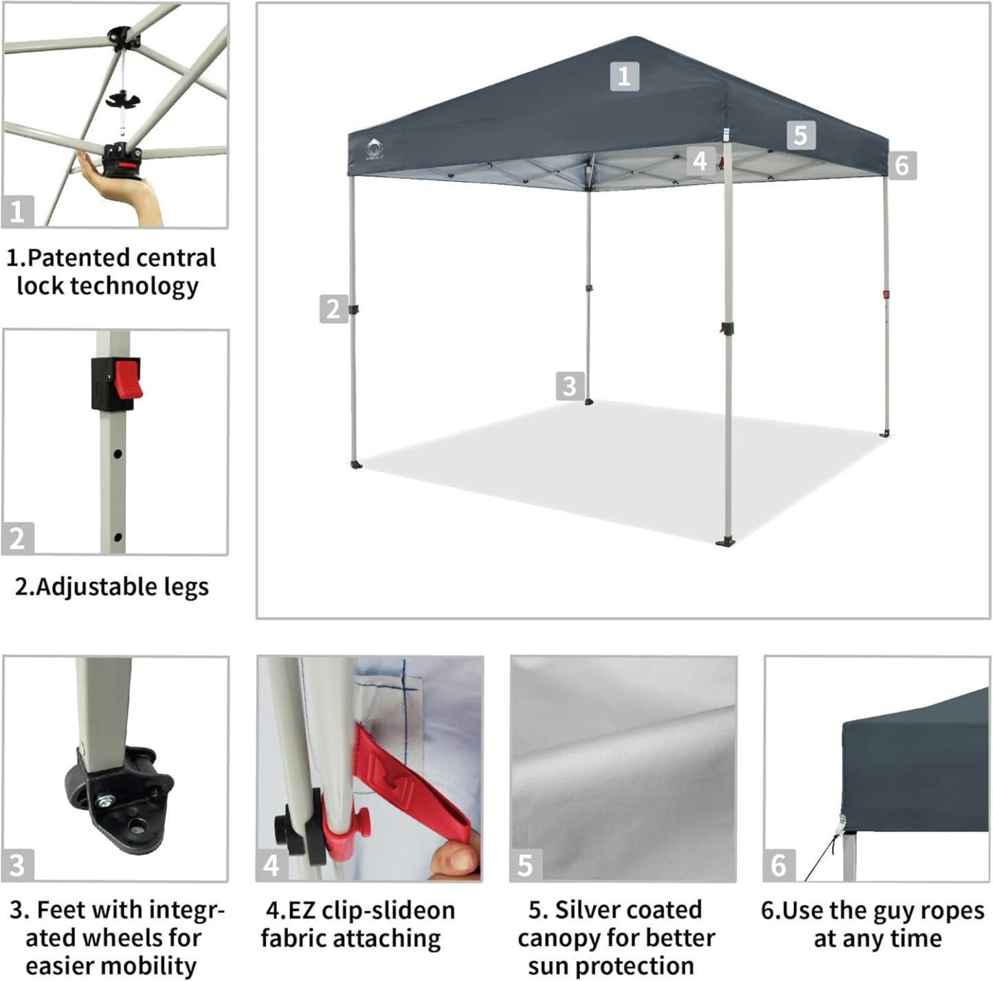 CROWN SHADES - Toldo desplegable para la Playa, fácil de armar, para el Aire Libre, Eventos, Fiestas, Campamento, Cubierta STO-N-Go, Parte Superior recubierta de Plata, 10 x 10 Pulgadas, Blanco
