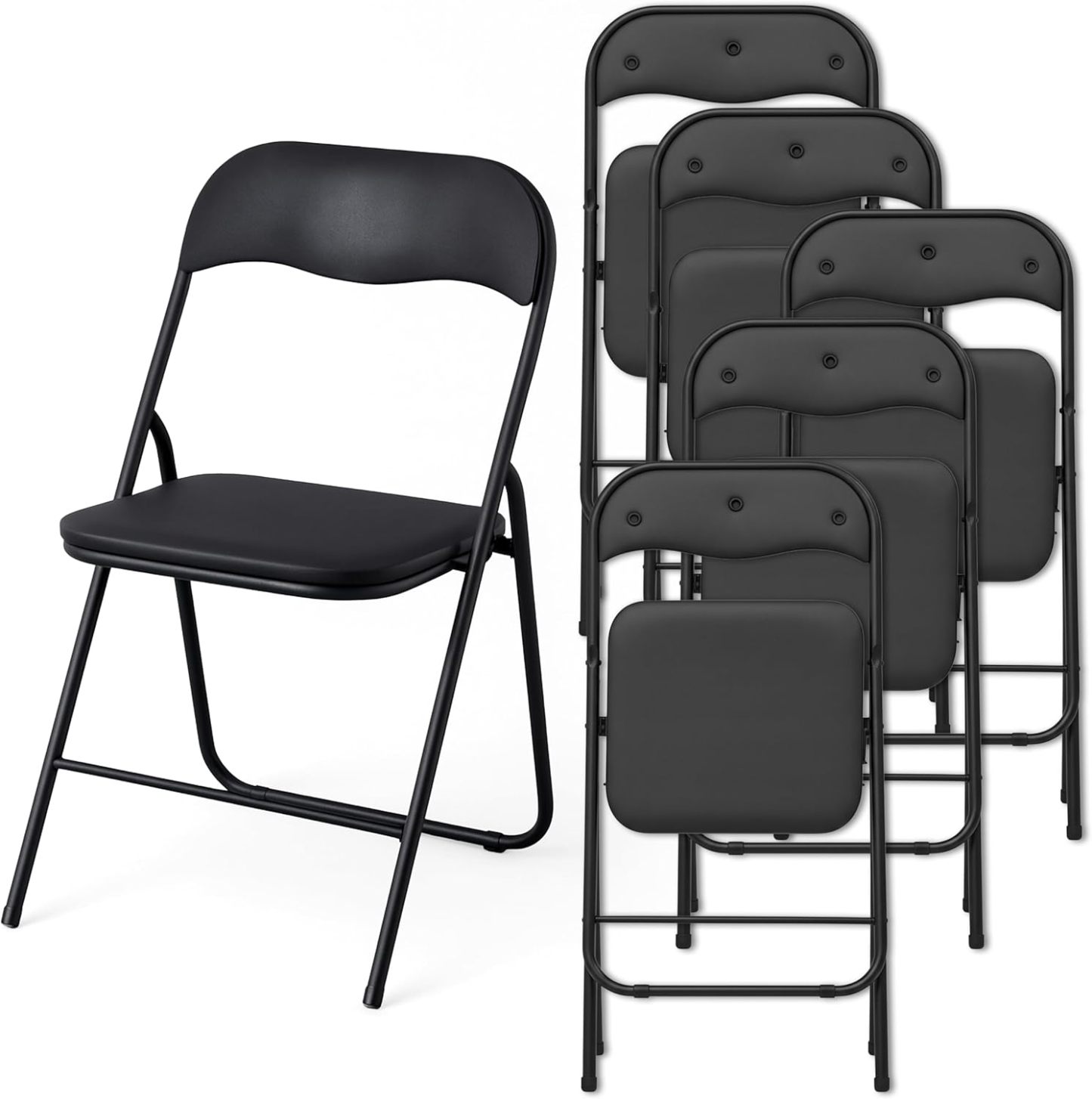 +gardenlife Set de 6 Silla Plegable, Estructura de Acero Reforzado, Asiento y Respaldo Acolchados | Exterior e Interior | Soporta 120Kg | Antideslizante, Ideal para Eventos Fiestas | Negro