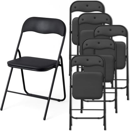 +gardenlife Set de 6 Silla Plegable, Estructura de Acero Reforzado, Asiento y Respaldo Acolchados | Exterior e Interior | Soporta 120Kg | Antideslizante, Ideal para Eventos Fiestas | Negro