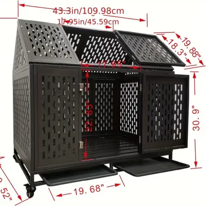 Jaula para perros de alta resistencia, jaula-kennel, techo grande, parque de juegos de metal resistente, adecuado para perros de tamaño grande y mediano, con cuatro cierres resistentes y cuatro ruedas bloqueables, 45 "/ negro