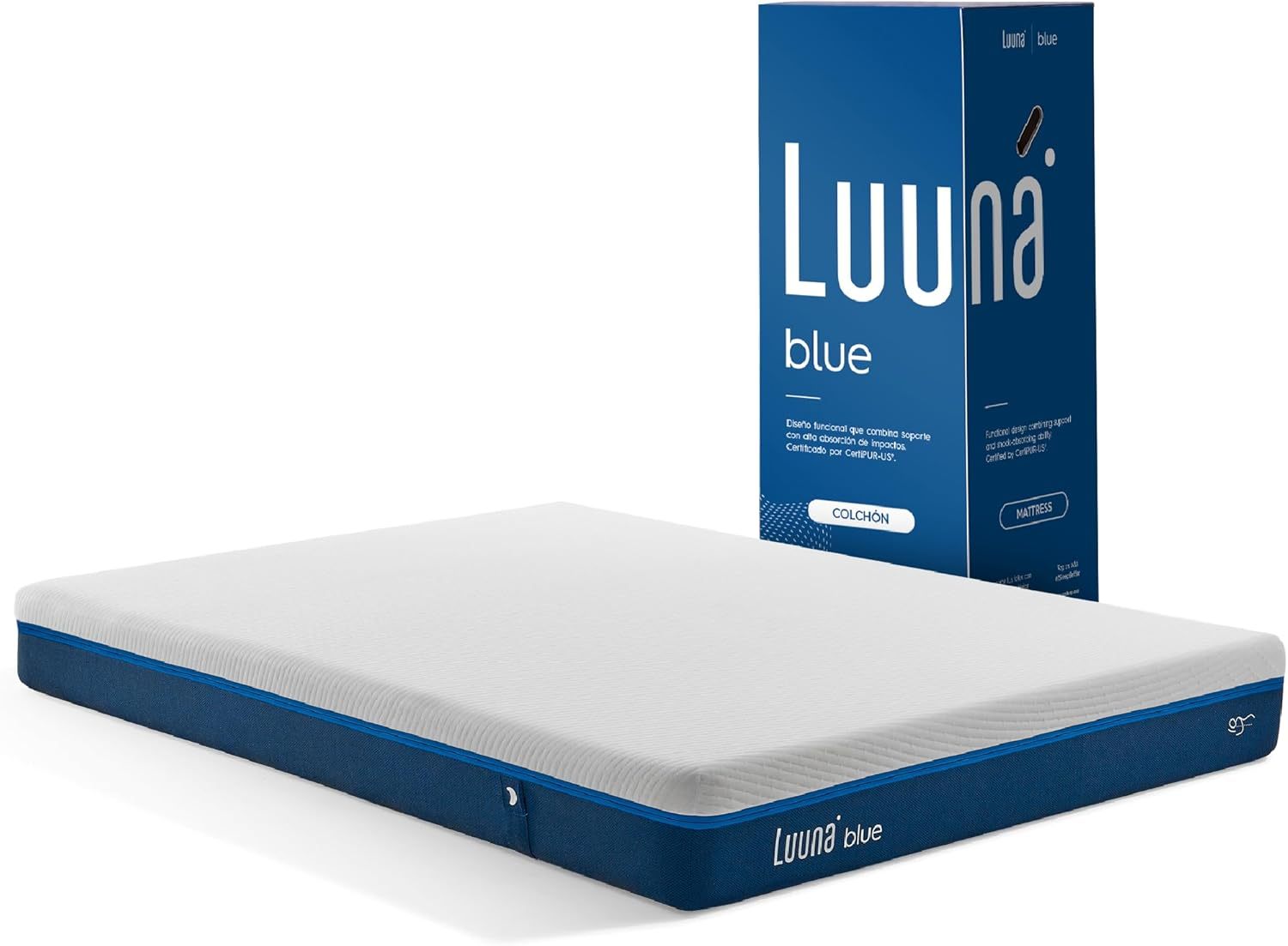 Luuna Blue Colchón Queen Size, Colchón Memory Foam, 24cm de Altura, Firmeza Media, Colchones en Caja, 3 Capas de Espuma de Alta Densidad, Colchón Fresco