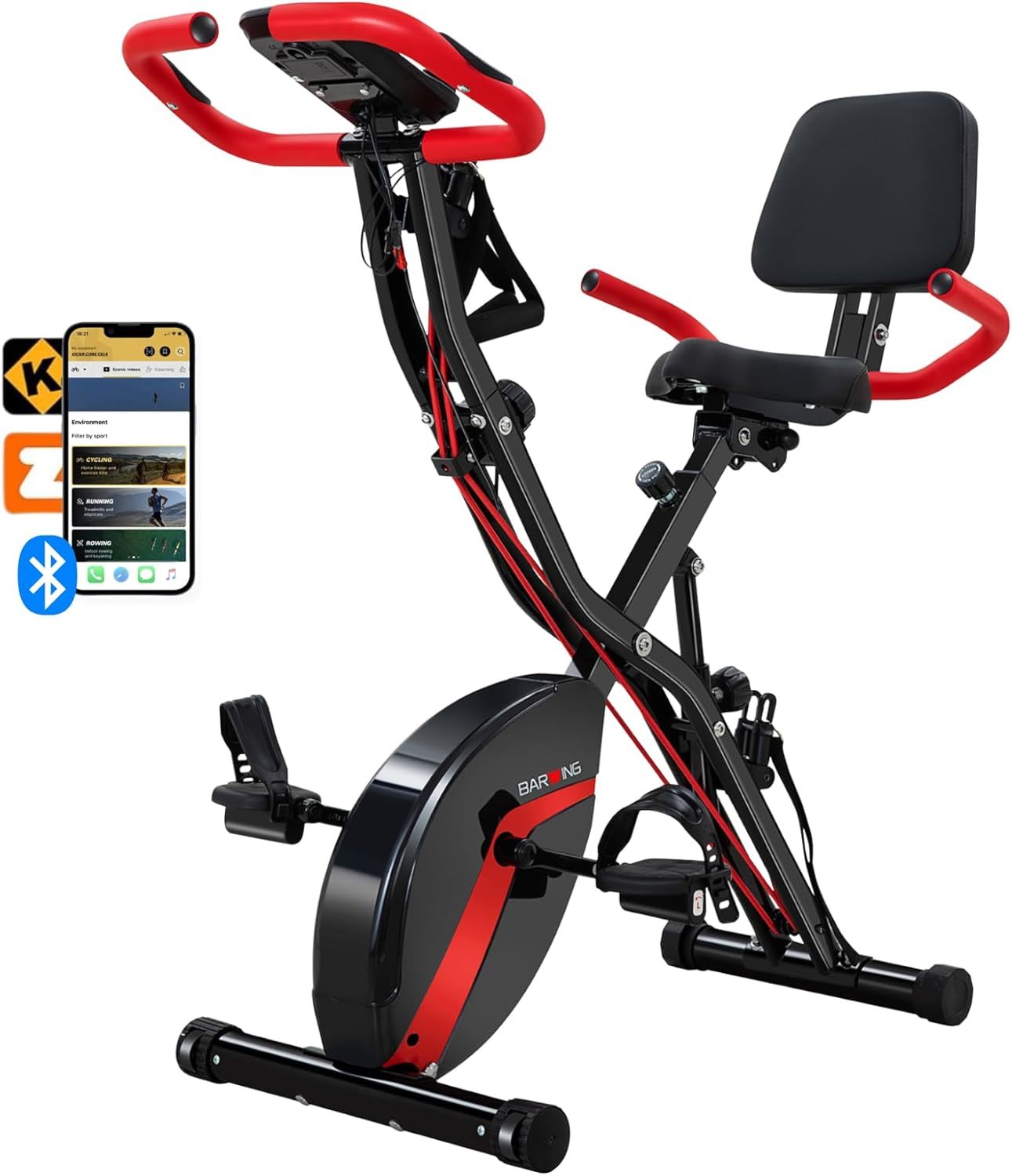 BARWING Home Fitness bicicleta de fitness fija 5 en 1 bicicleta interior plegable para ancianos capacidad 350lb, resistencia magnética de grado 16, respaldo del asiento ajustable