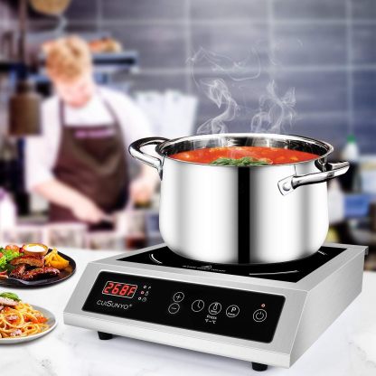 Cocina de inducción comercial 500-3500 W, 240 V, portátil, 10 niveles de potencia, quemador de encimera con 12 ajustes de temporizador, 140 a 550 °F y visualización LCD, estufa eléctrica de acero