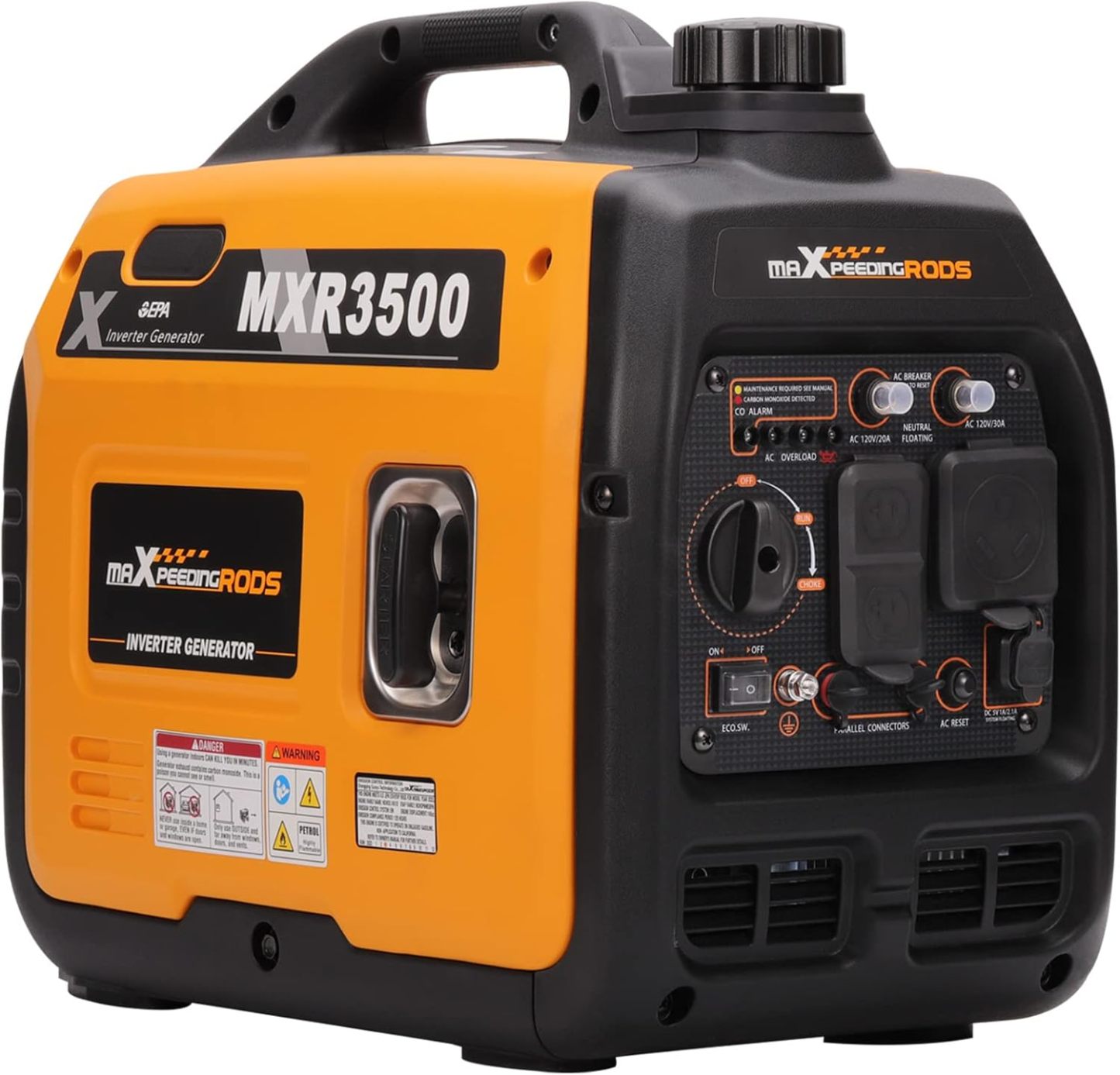 MaXpeedingrods Generador inversor portátil de 3500 W alimentado por gas, compatible con EPA, compacto y ligero para energía de respaldo en el hogar, camping al aire última intervensión, RV y remolque