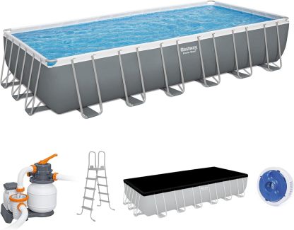 Bestway 56622E - Piscina eléctrica de Acero sobre Suelo, Color Blanco y Gris