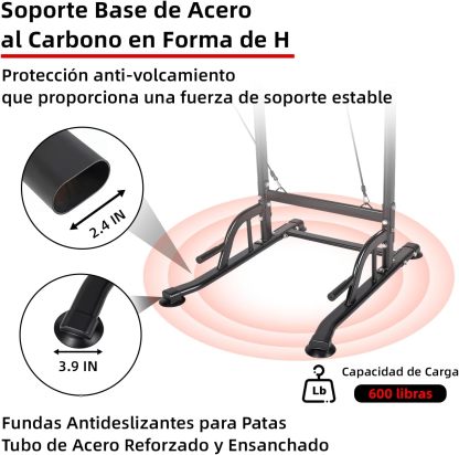 GOHOMKIC Barra para Dominadas, Gimnasio en Casa Estación de Dominadas Multifuncional, Barra de Dominadas de Altura Ajustable con Protector de Espalda y Almohadillas para los Codos