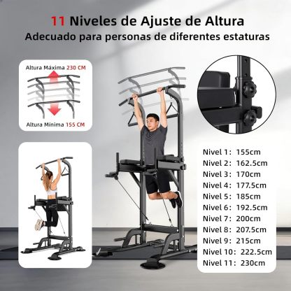 GOHOMKIC Barra para Dominadas, Gimnasio en Casa Estación de Dominadas Multifuncional, Barra de Dominadas de Altura Ajustable con Protector de Espalda y Almohadillas para los Codos